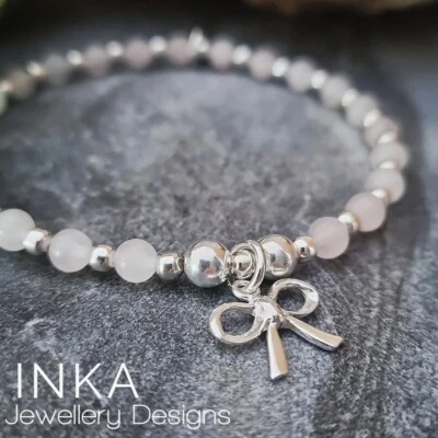 Brazalete con lazo de cuarzo rosa de plata de ley 925 pila de cuentas elásticas de INKA Foto 1 de 4