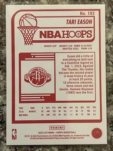 Tari Eason Red Back SP Houston Rockets 2023-24 Panini NBA Hoops #192