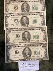 4 1950 100 dollar federal reserve notes AU condition - Picture 1 of 2