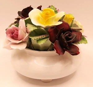 Vintage Royal Dalton Porzellan Bone China Blumenkorb Topf mit Rosen - Bild 1 von 7