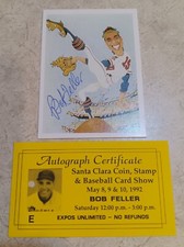 1985 Baseball Greats Caricatures Bob Feller Autographed + Autograph Certificate