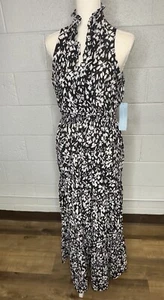 Women's New w/Tags London Times Floral Smocked-Waist Maxi Dress Black Ivory Sz 6 - Picture 1 of 9