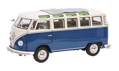 Volkswagen VW T1 B Samba Bus Modellino Blu-Bianco Schuco 1:18 450036900 Nuovo - Immagine 1 di 4