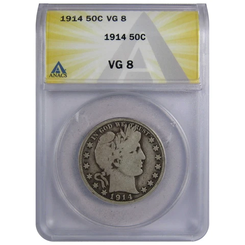 1914 Barber Half Dollar VG 8 ANACS 90% Silver 50c SKU:IPC8965 Cover