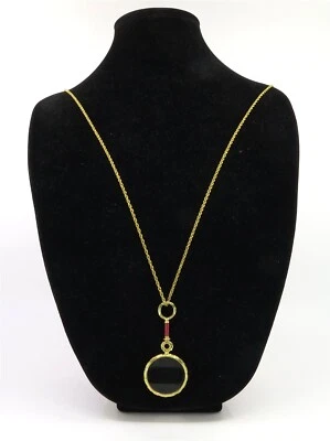 Joan Rivers Opera Magnifying Glass Pendant Goldtone and Red Enamel 16.5" Chain - Изображение 1 из 4