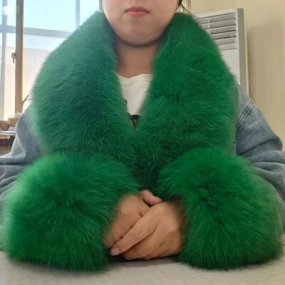 100% Real Fox Fur Collar Women's Neck Warmer Scarf Winter Scarves Fox Cuffs Set - Image 1 of 4