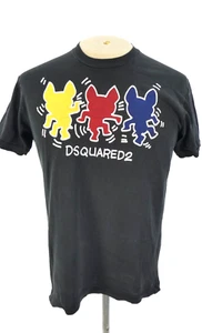 Dsquared2 Designer T Shirt Keith Haring Black Cotton Casual Cartoon Size S - Picture 1 of 8