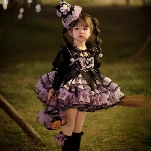 Kuromi Lolita Princess Dress Girl Lace Skirt Long Sleeve Kids Outfit TUTU Dress - Picture 1 of 10
