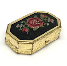 Vintage Puderdose Avon Schmuckbox Gold Rosen Stickerei Pillendose Alt RAR #1916
