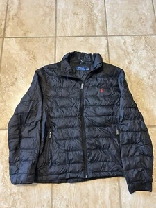 Polo Ralph Lauren Mens Large Full Zip Packable Down Quilted Jacket Black - Picture 1 of 7