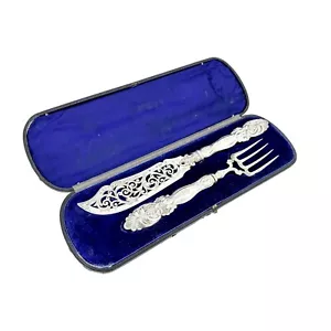 Antique mid Victorian cased sterling silver fish serving set Art Nouveau design - Bild 1 von 22