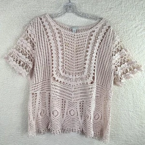 Est 1946 Häkelspitze Top Damen 21 P2P Etikett Gr. 18 rosa transparent Boho Kurzarm - Bild 1 von 10