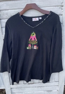 Шарлатан заводской праздник верхний Рождество все хлопок ярко розовый блестящий размер XL  - Изображение 1 из 4