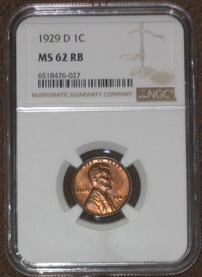 1929 D MS62 RB Red Brown Wheat Penny NGC Graded cent 1c Lincoln - Image 1 of 2