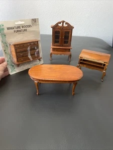 VTG Dollhouse Lot 4 Miniature Wooden Furniture Dinner Table Hutch Chest & Desk - Picture 1 of 10