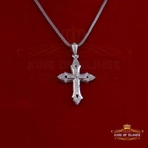 Charm Necklace Real 0.25CT Diamond CROSS 925 Sterling Silver White Pendant - Picture 1 of 12