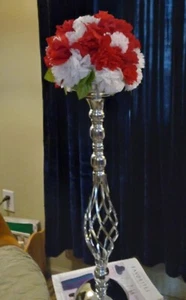 Red & White floral ball with Centerpiece Stand - Picture 1 of 1
