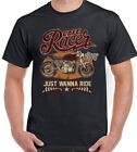 Cafe Racer T-Shirt Mens Biker Motorbike Bike Custom  Just Wanna Ride