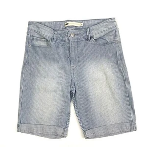 Levi's Cuffed Bermuda Women's size 10 Blue White Pinstripes Denim Jean Shorts - Picture 1 of 4