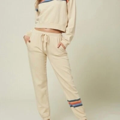 O'Neill Cream Stripe Leg High Rise Jogger Sweatpants M — 第 1/4 张图片