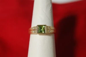 14K YELLOW GOLD LADY'S SQUARE CUT PERIDOT AND DIAMOND RING - Picture 1 of 5