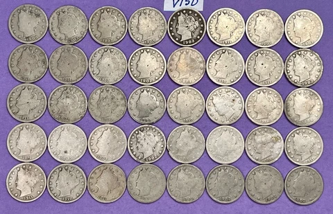 Liberty V Nickels Roll of 40 Old US Coins | V Nickel Lot | Estate Lot V150 Cover