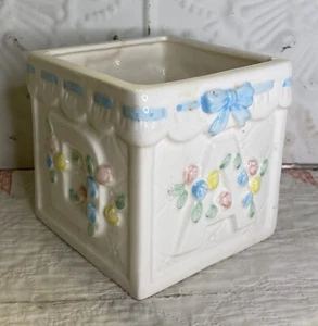 Vintage Ceramic Nursery Cube ABC Planter Unmarked Pink Blue 4” - Picture 1 of 9