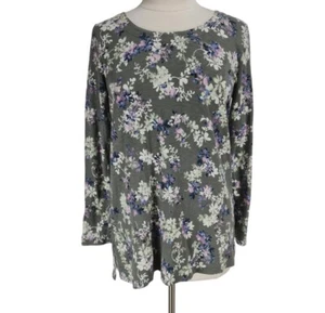 J.Jill Floral Gray Basic Tunic Blouse Women Size S Crew Neck Long Sleeve - Picture 1 of 6