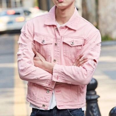 Hombres Chaqueta Denim Abrigo Rasgado Envejecido Manga Larga Delgado Jean Top Informal Clásico Foto 1 de 4