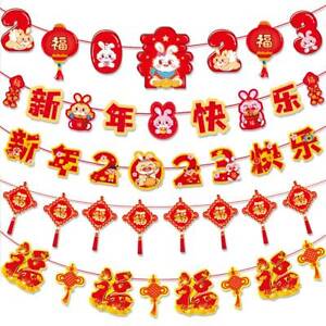 2023 Chinese New Year Banners Hanging Decorations Cartoon Rabbit Banner Bunting