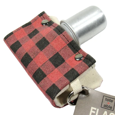 Tote+Able Buffalo Plaid 4 oz. Flask and Shot Glass Eco-Friendly Red Made is USA - Image 1 of 4