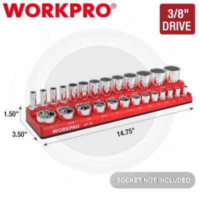 WORKPRO 3/8-Inch Magnetic Socket Organizer SAE Holds 26PCS Standard Deep Sockets - Image 1 of 4