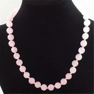 10MM NATURAL ROSE QUARTZ ROUND GEMSTONE BEADS NECKLACE 18"  - Picture 1 of 12