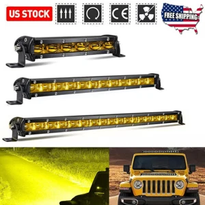 7'' 14" 20" inch Amber LED Work Light Bar Spot Flood Combo SUV ATV Offroad Truck - Picture 1 of 15