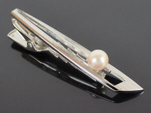 Authentic MIKIMOTO Genuine Akoya 6mm Pearl Sterling Silver Tie Bar Clip Clasp