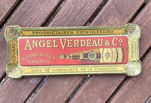 Plaque Cognac Angel Verdeau - Plateau publicitaire en tole Lithographie - 1900