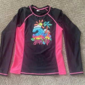 SO long sleeve Pink/black swim Rash Guard girls 10 EUC - Picture 1 of 4
