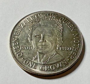 1980 ISLE OF MAN QUEEN ELIZABETH II THE QUEEN MOTHER ONE CROWN COIN - Picture 1 of 6