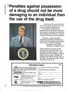 Anuncio impreso vintage NORML Jimmy Carter - Legalización de la marihuana - abril 1981 - Imagen 1 de 5