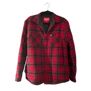 Coleman Red Plaid Shacket Mens M Sherpa Lining Cotton Country Outdoorsy Grunge - Picture 1 of 11
