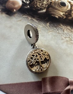 Pandora Silver 14K Gold Two Tone Family Roots Charm 791988CZ - Picture 1 of 5