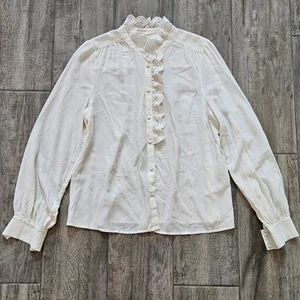 Sézane Ruffled Lace Blouse Size 40 US 8 White Romantic Vintage Inspired Silk - Picture 1 of 15