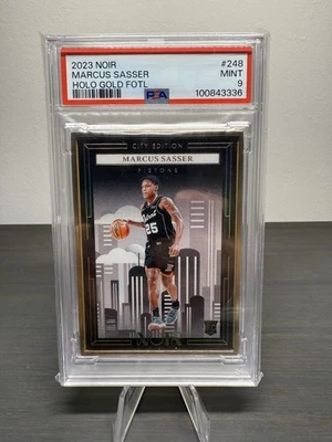 2023 Panini Noir 238 Marcus Sasser Rookie HOLO GOLD FOIL #'d /7 FOTL SSP PSA 9 - Image 1 of 3
