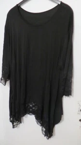 Made in Italy Damenshirt Gr. 50/52/54 Zipfelshirt Stretch Spitze Schwarz 3/4 Arm - Bild 1 von 4