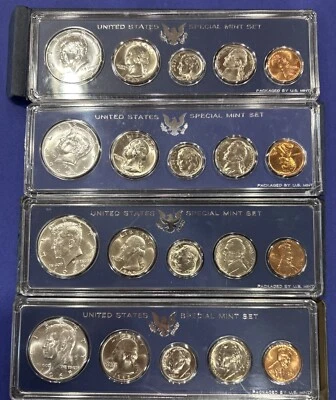 Lot Of 4 1965 US Special Mint Sets Silver Half Genuine Govt Case Box& Holder SMS - Image 1 of 4