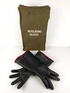 Vintage Black Rubber Insulating Gloves w/ Liners & Canvas Storage Bag Size E-9.5 - Picture 1 of 6