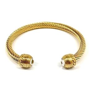 Twist Cuff Gold Colored Titanium Steel Treasure Bracelet Stackable White Stones - Picture 1 of 4
