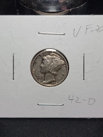 1942 D Mercury Silver Dime in Very Fine Circulated Condition in Coin-Flip Cover