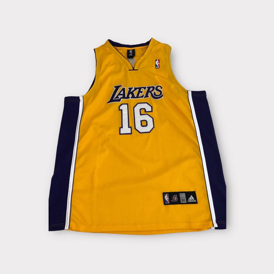 Camiseta Adidas LA Los Angeles Lakers Pau Gasol dourada masculina tamanho 50 XXL 2XL - Imagem 1 de 4