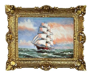 Hermoso Cuadro Barroco Antiguo Reproducción Marco Barco Velero 56x46 cm - Imagen 1 de 15